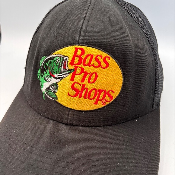 Vintage Bass Pro Shops Gone Fishing Basic Black Embroidered Logo Snapback Hat - Picture 2 of 10